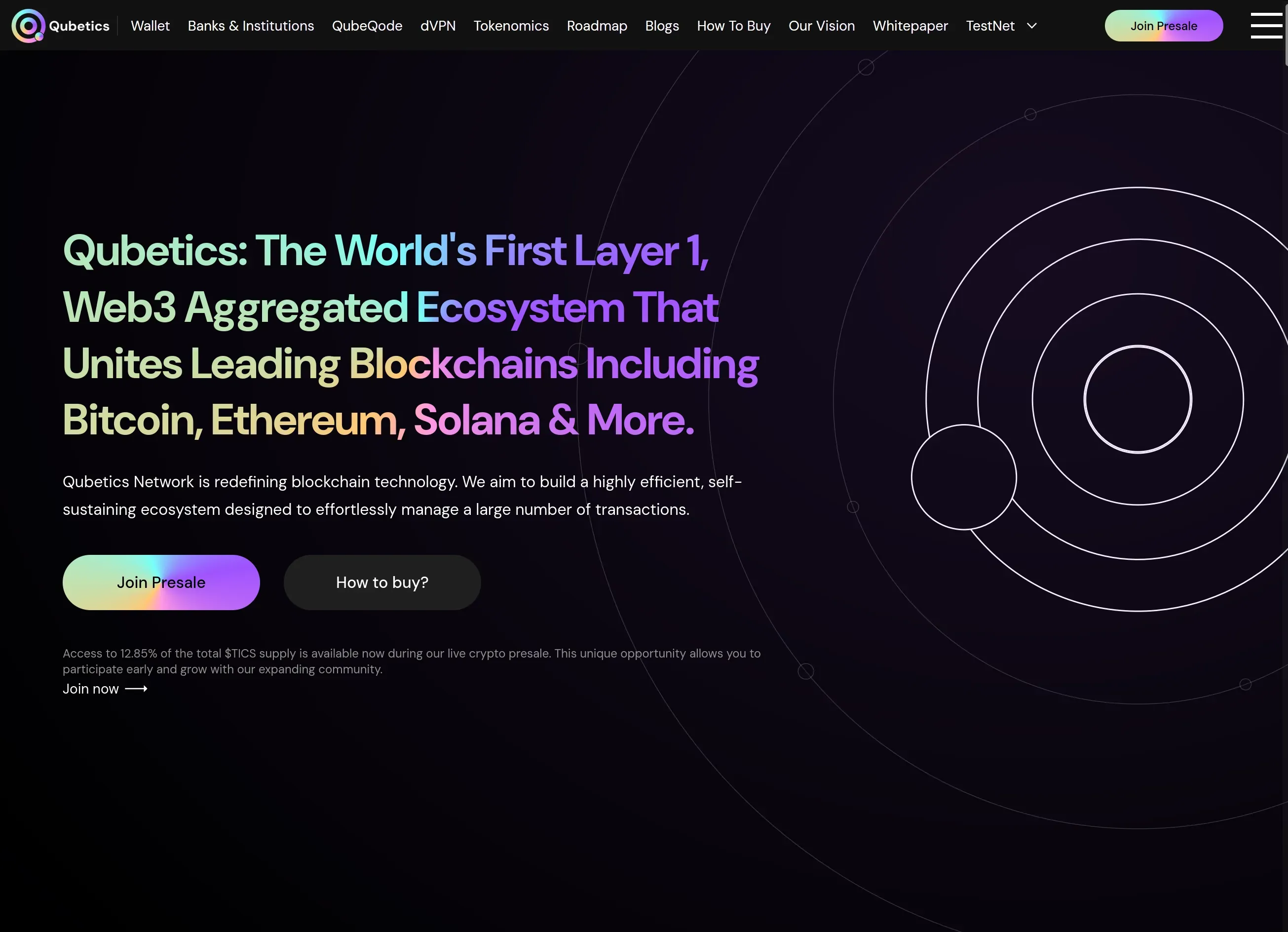 Screenshot of the qubetics website